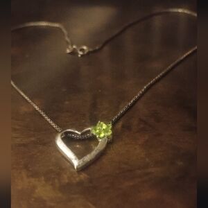 Sterling Silver Heart Necklace with Green Gemstone
